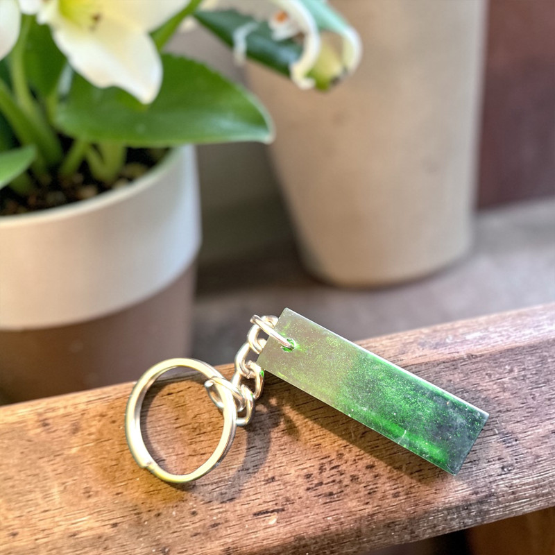 Handmade Resin Keychain Letter I | Green Shimmer Initial Gift